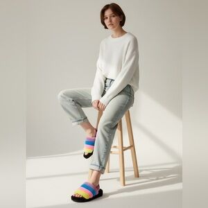 UGG Fluffy Yeah Rainbow Slide Sling Back Slipper Shoe Size 7 US 38 EU 5 UK SOFT!